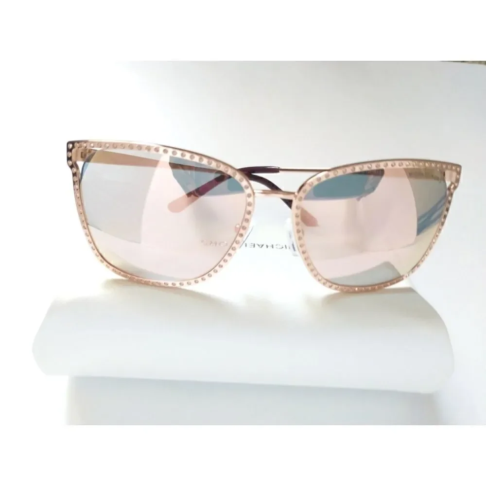 New! MICHAEL KORS Women's Stockholm Mirror Square Sunglasses With Case Rose Gold